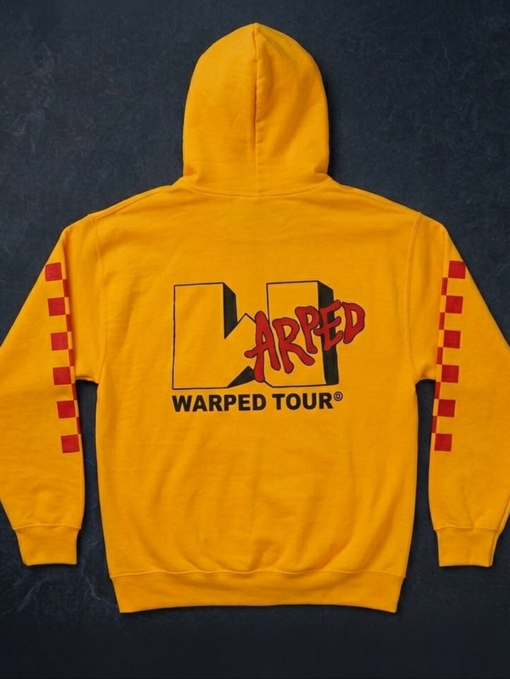 Vans Warped Tour Yellow Graphic Pullover Hoodie with Red Checkerboard Sleeves –